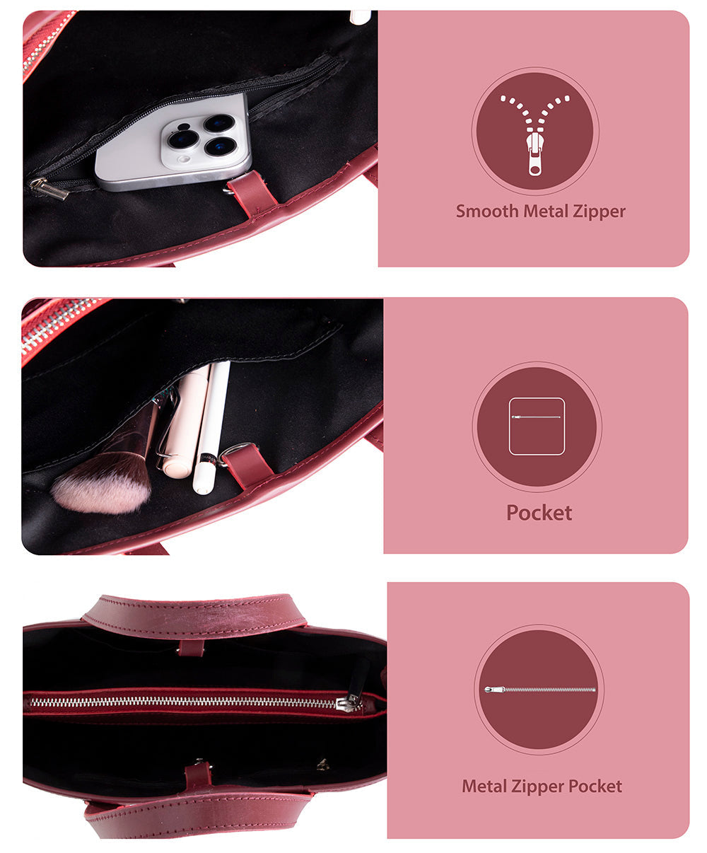 Valetto Gerçek Deri Kadın Tote Çanta – Ayarlanabilir Askılı, Dış Fermuar Cepli, Çoklu İç Cepli