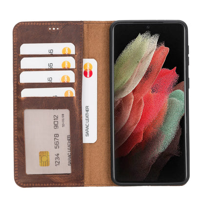 Liluri, Hakiki Deri Samsung Galaxy S21 Plus Uyumlu Ayrılabilir Cüzdanlı Kılıf – Manyetik ve Kartlıklı Tasarım