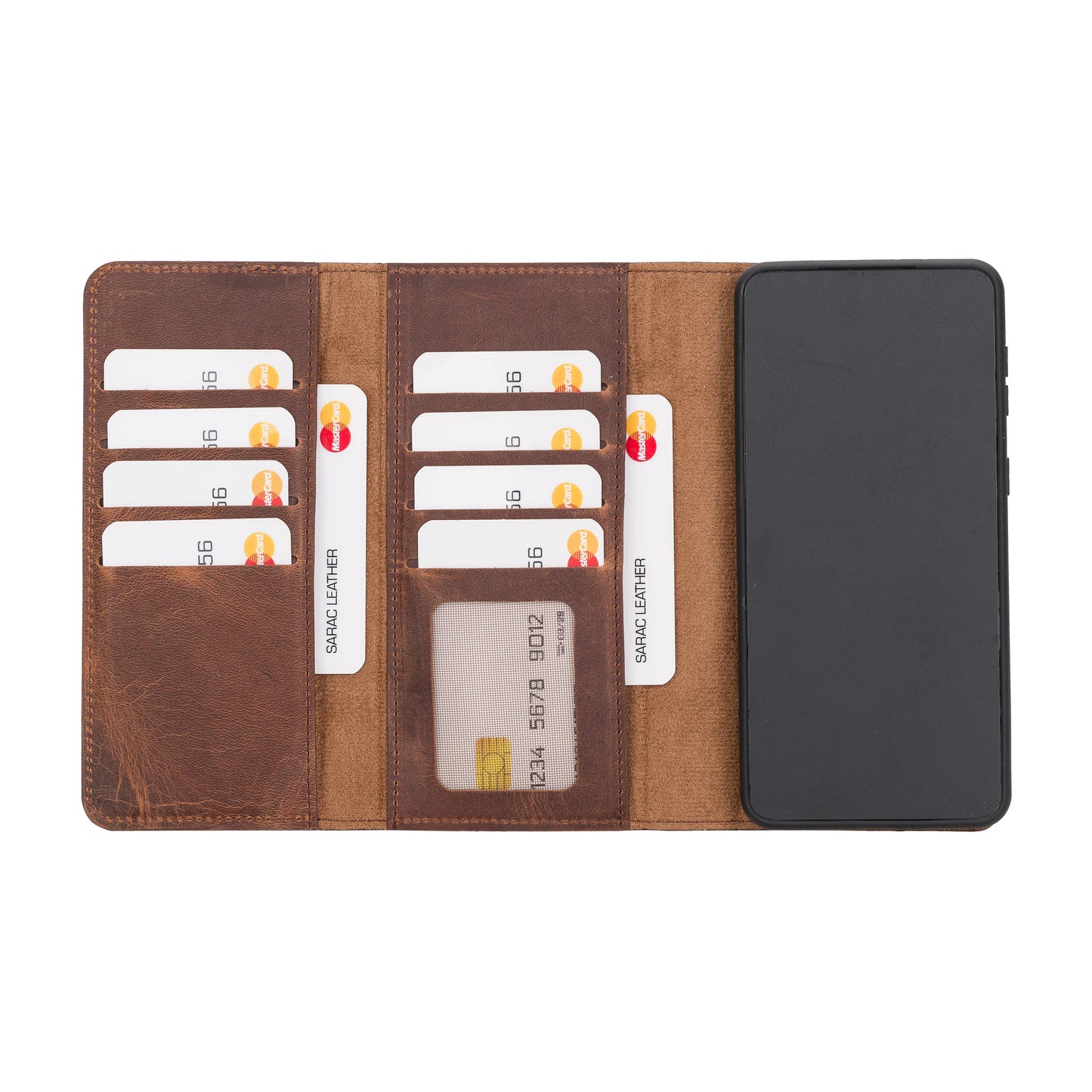 Santa, Samsung Galaxy S21 Plus Hakiki Deri Kılıf, Çıkarılabilir Kapak, Cüzdan