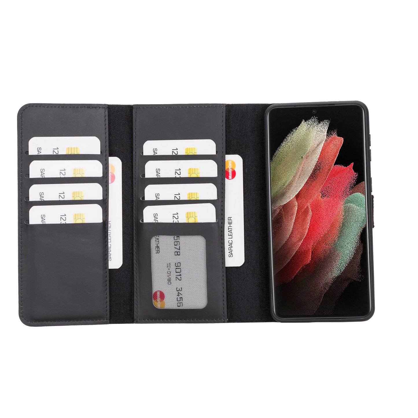 Santa, Samsung Galaxy S21 Plus Hakiki Deri Kılıf, Çıkarılabilir Kapak, Cüzdan