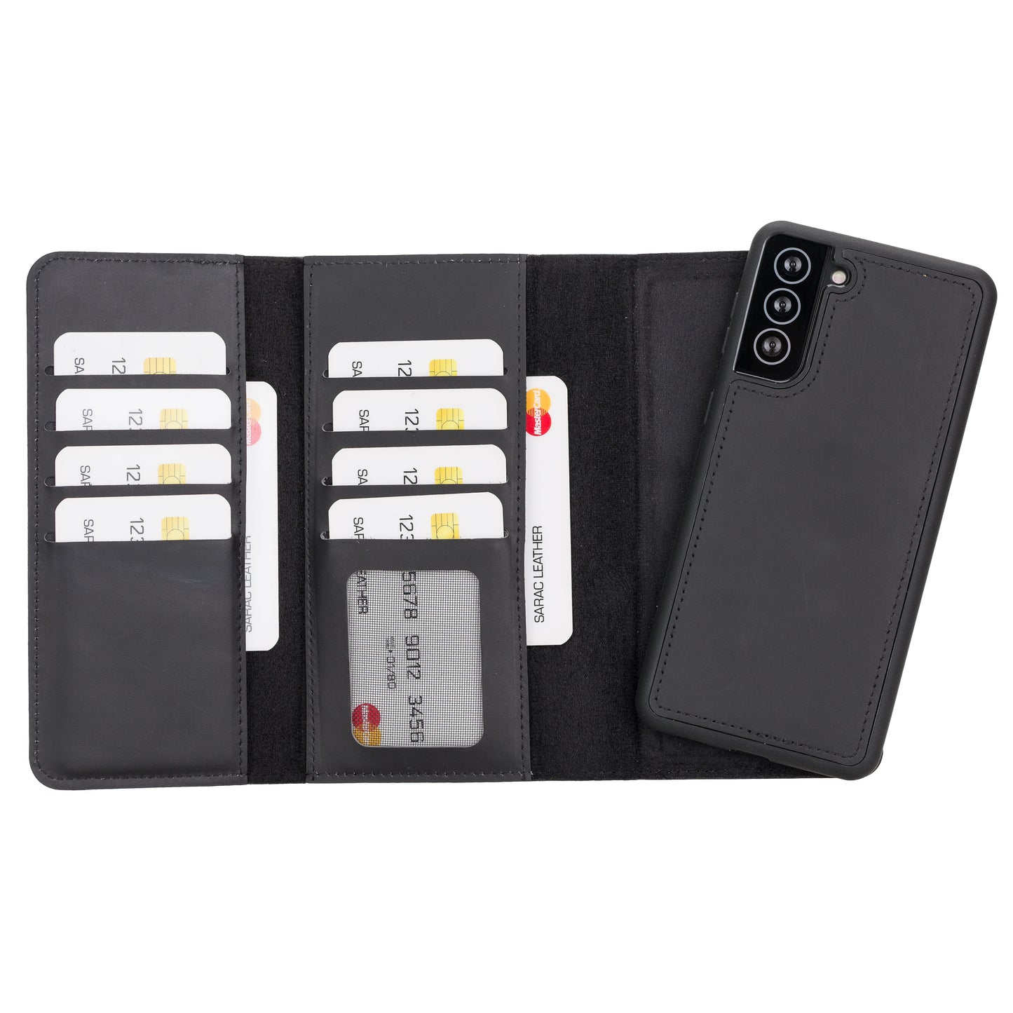 Santa, Samsung Galaxy S21 Plus Hakiki Deri Kılıf, Çıkarılabilir Kapak, Cüzdan