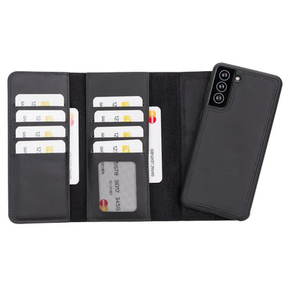 Santa, Samsung Galaxy S21 Plus Hakiki Deri Kılıf, Çıkarılabilir Kapak, Cüzdan