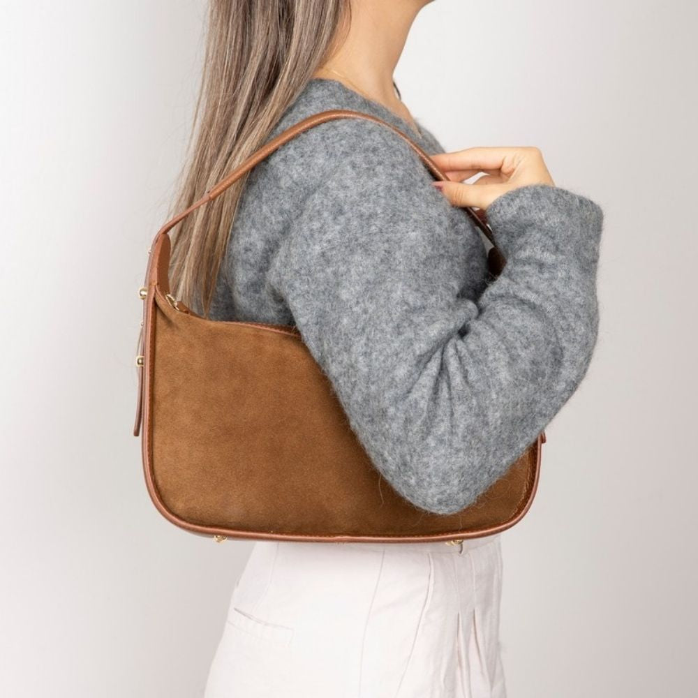 Dolcezza, Süet Deri Kadın Çantası, Omuz Askılı