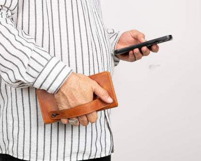 Aura Hakiki Deri Universal Cüzdan – Telefon Bölmeli, Kartlık ve Bozuk Para Gözlü