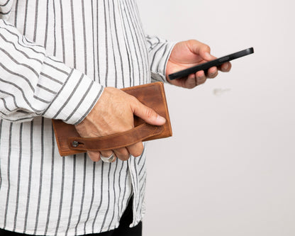 Aura Hakiki Deri Universal Cüzdan – Telefon Bölmeli, Kartlık ve Bozuk Para Gözlü