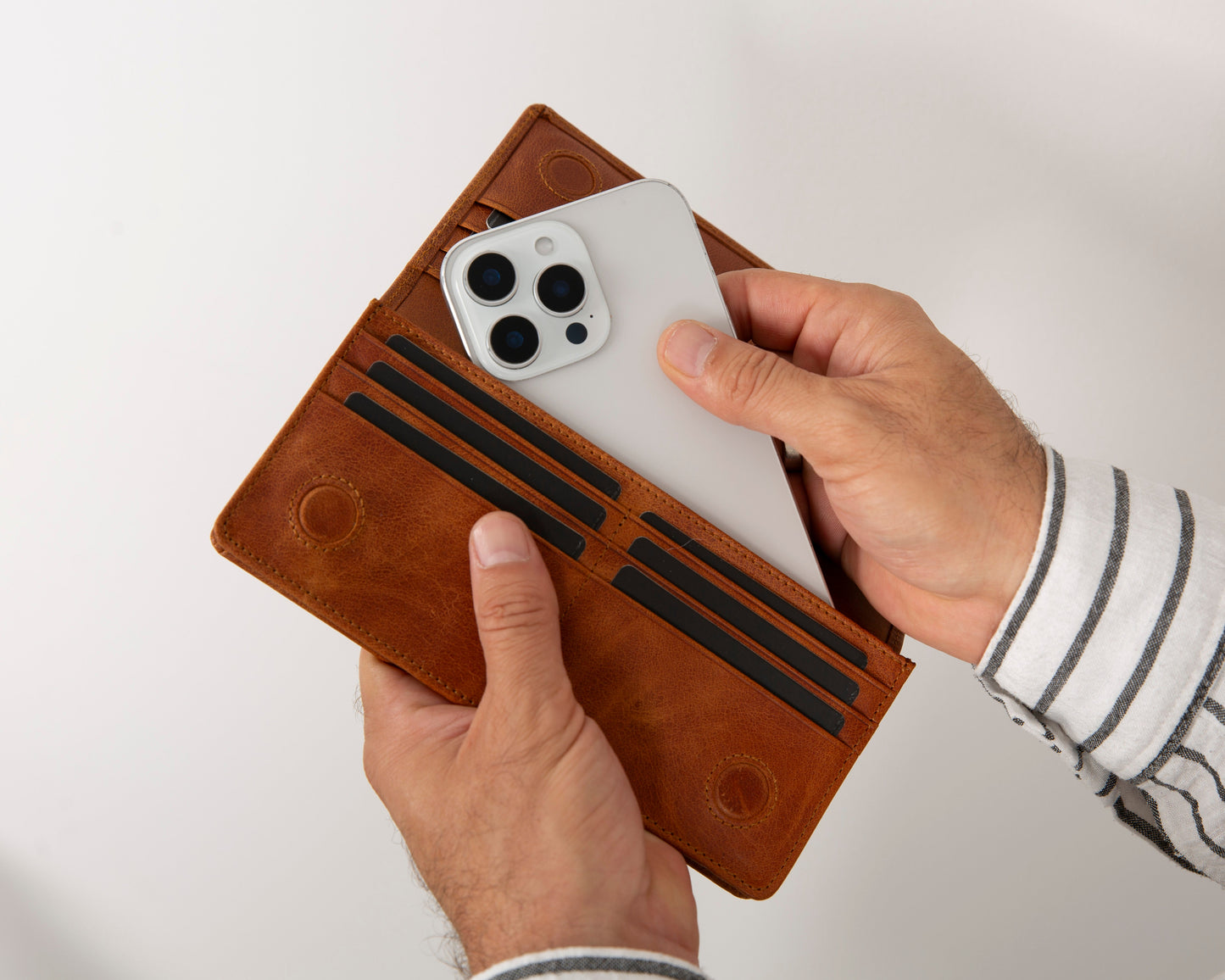 Aura Hakiki Deri Universal Cüzdan – Telefon Bölmeli, Kartlık ve Bozuk Para Gözlü