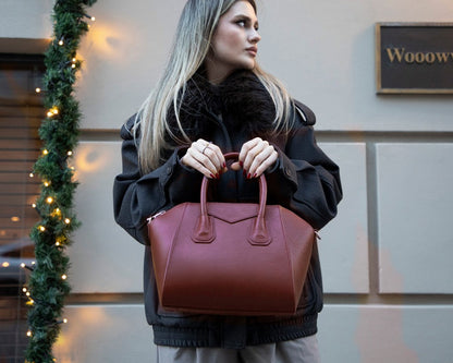 Lorenza, Hakiki Deri Kadın Omuz Çantası, Taşınabilir El Çantası, Medium