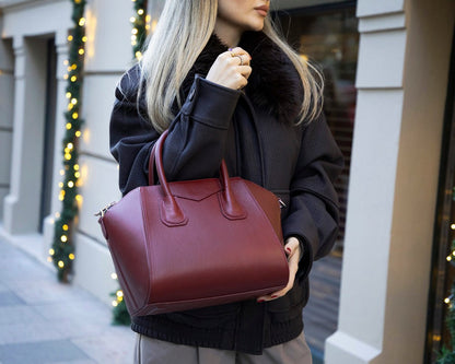 Lorenza, Hakiki Deri Kadın Omuz Çantası, Taşınabilir El Çantası, Medium