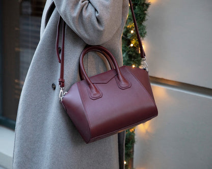 Lorenza, Hakiki Deri Kadın Omuz Çantası, Taşınabilir El Çantası, Medium