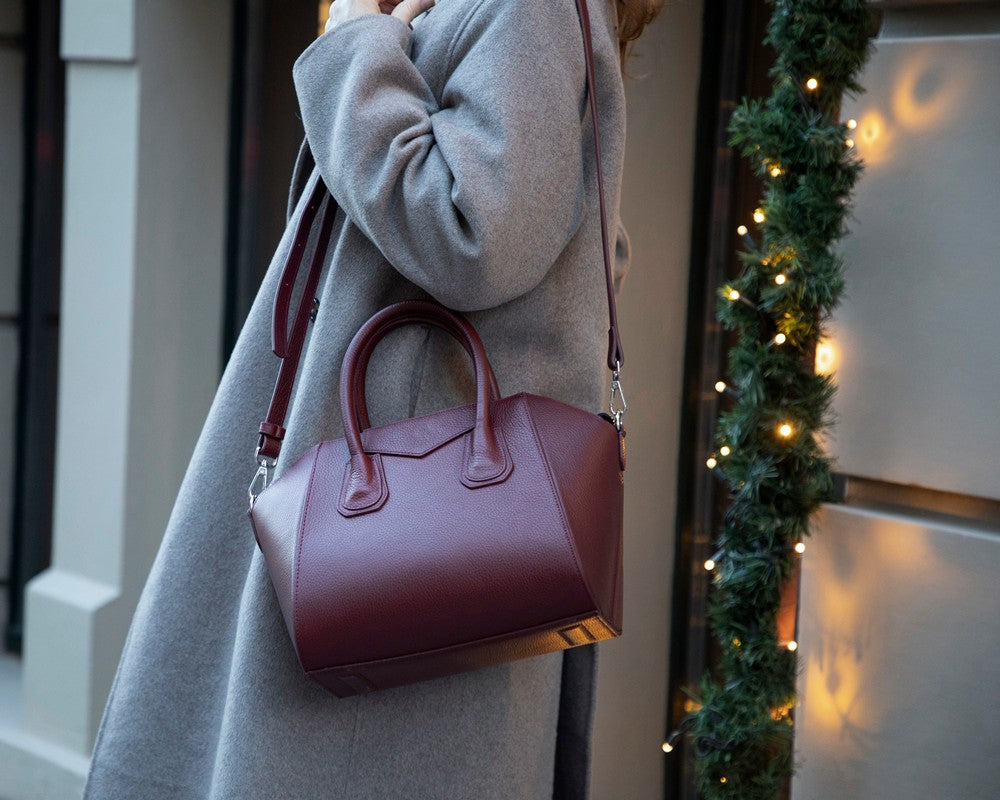 Lorenza, Hakiki Deri Kadın Omuz Çantası, Taşınabilir El Çantası, Medium