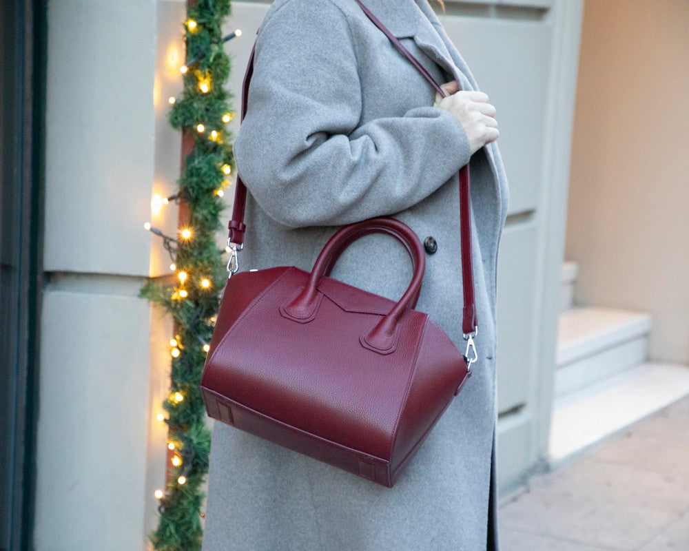 Lorenza, Hakiki Deri Kadın Omuz Çantası, Taşınabilir El Çantası, Medium