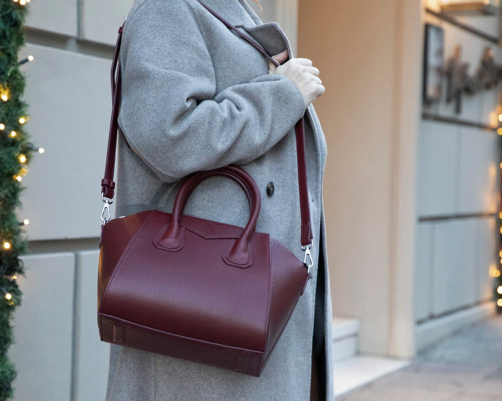 Lorenza, Hakiki Deri Kadın Omuz Çantası, Taşınabilir El Çantası, Medium