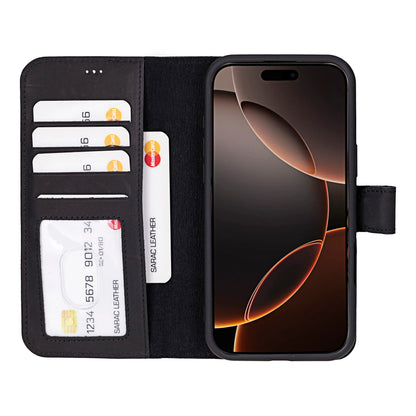 Liluri, Hakiki Deri iPhone 16 Pro Max MagSafe Uyumlu Ayrılabilir Cüzdanlı Kılıf – Manyetik ve Kartlıklı Tasarım