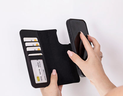 Liluri, Hakiki Deri iPhone 16 Pro MagSafe Uyumlu Ayrılabilir Cüzdanlı Kılıf – Manyetik ve Kartlıklı Tasarım