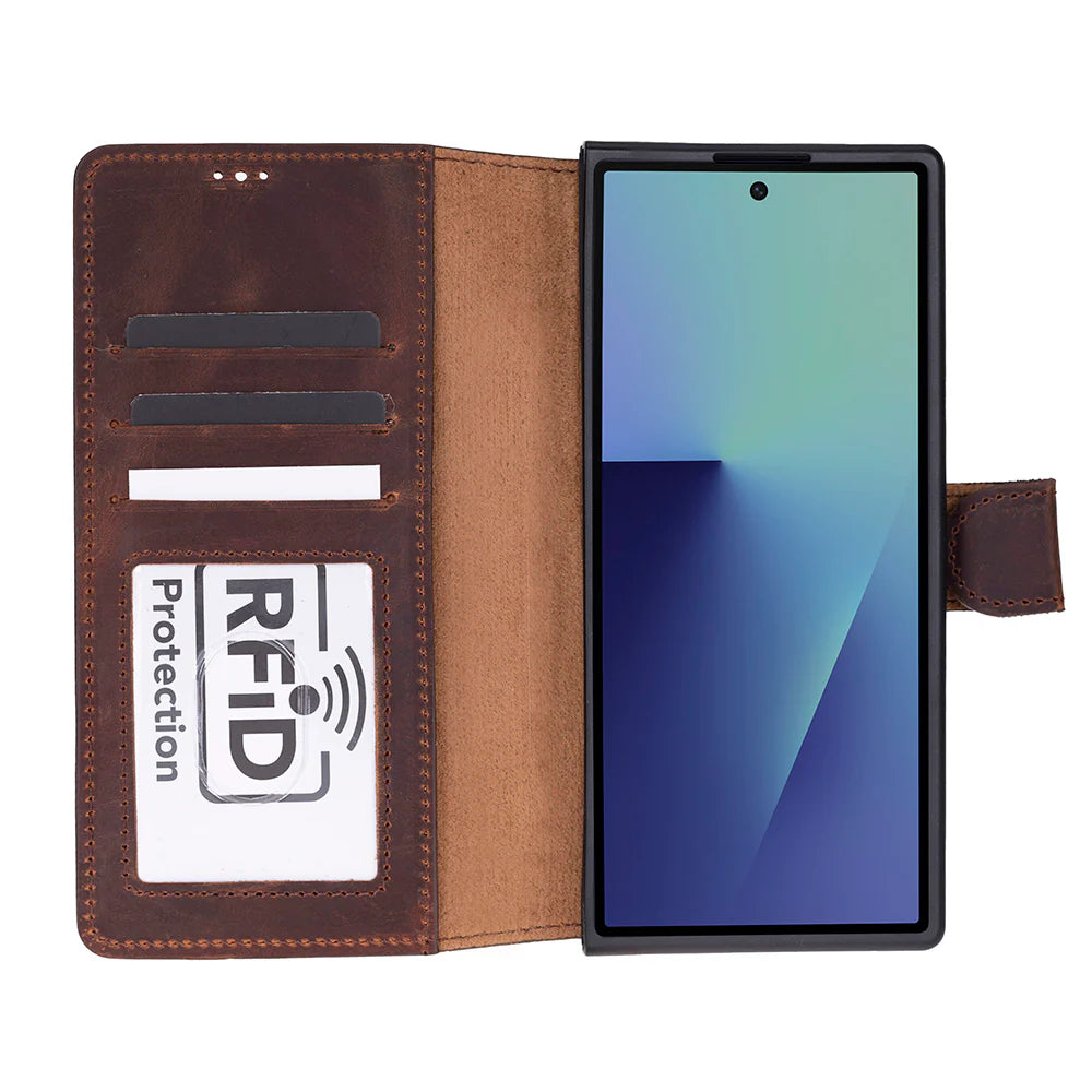 Wallet ID, Hakiki Deri Samsung Galaxy Z Fold7 Folio Kılıf – Kartlıklı, Manyetik ve Premium Tasarım