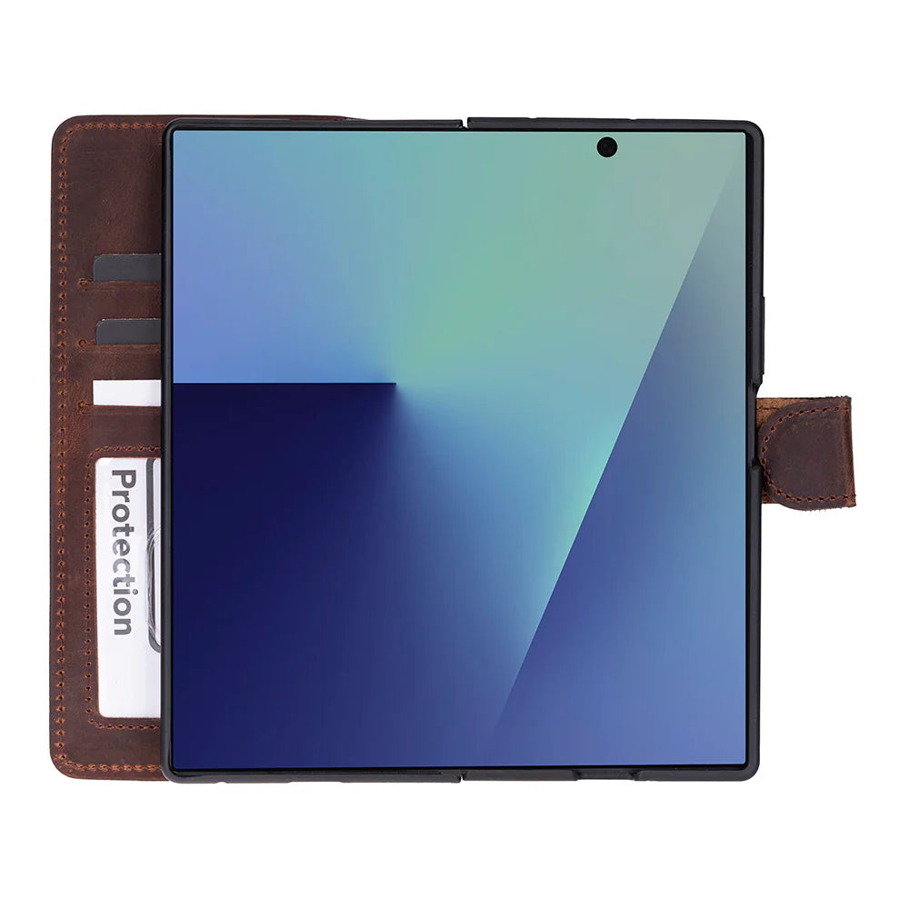 Wallet ID, Hakiki Deri Samsung Galaxy Z Fold7 Folio Kılıf – Kartlıklı, Manyetik ve Premium Tasarım
