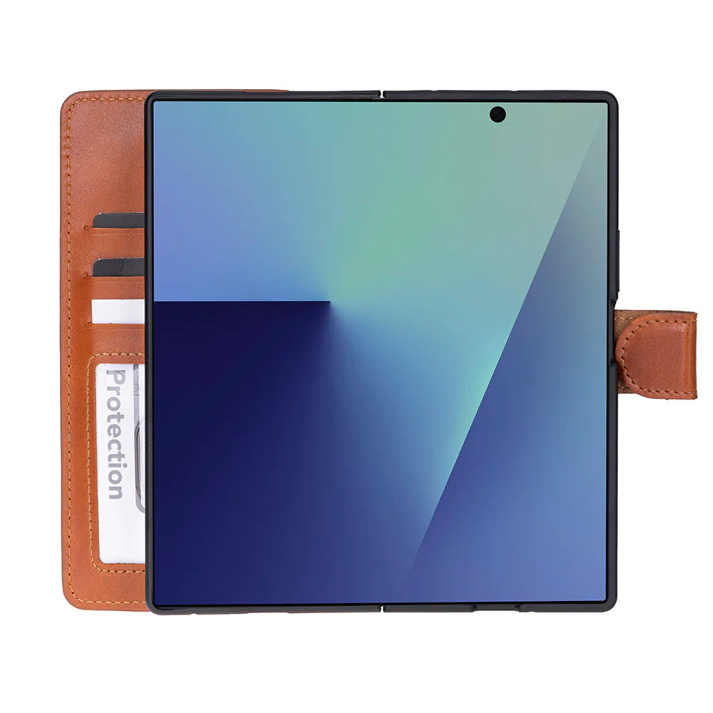 Wallet ID, Hakiki Deri Samsung Galaxy Z Fold7 Folio Kılıf – Kartlıklı, Manyetik ve Premium Tasarım
