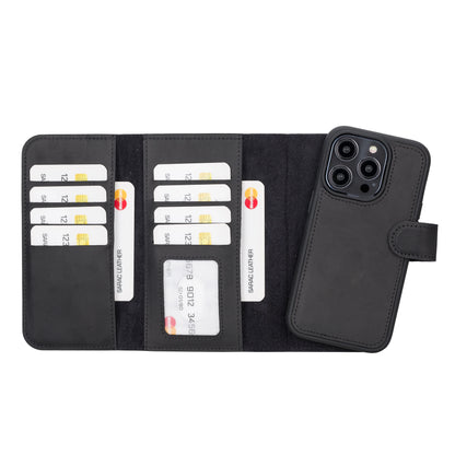 Santa, iPhone 16 Pro Max Hakiki Deri Kılıf, Çıkarılabilir Kapak, Cüzdan, MagSafe Uyumlu