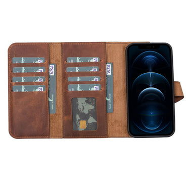 Santa, iPhone 13 Mini Hakiki Deri Kılıf, Çıkarılabilir Kapak, Cüzdan