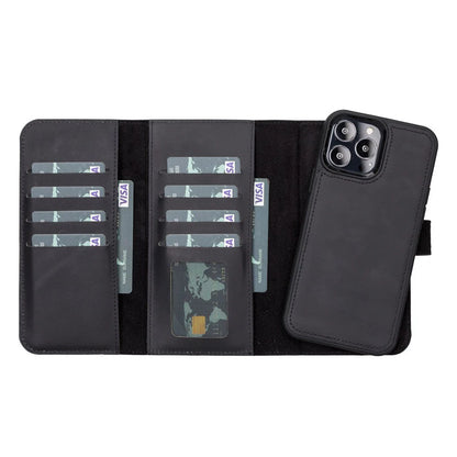 Santa, iPhone 13 Pro Max Hakiki Deri Kılıf, Çıkarılabilir Kapak, Cüzdan