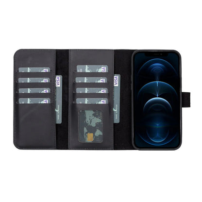 Santa, iPhone 13 Pro Max Hakiki Deri Kılıf, Çıkarılabilir Kapak, Cüzdan