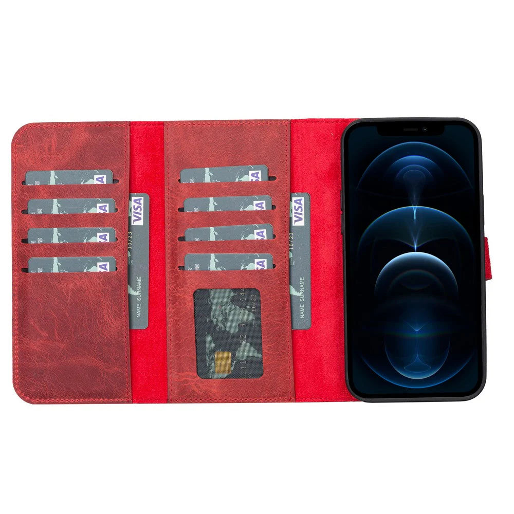 Santa, iPhone 13 Pro Max Hakiki Deri Kılıf, Çıkarılabilir Kapak, Cüzdan