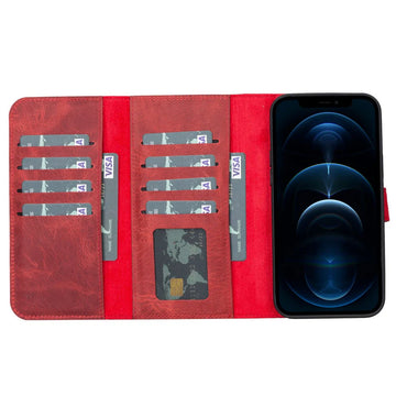 Santa, iPhone 13 Pro Max Hakiki Deri Kılıf, Çıkarılabilir Kapak, Cüzdan