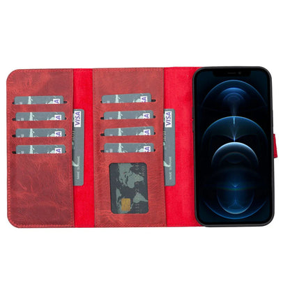Santa, iPhone 13 Pro Max Hakiki Deri Kılıf, Çıkarılabilir Kapak, Cüzdan