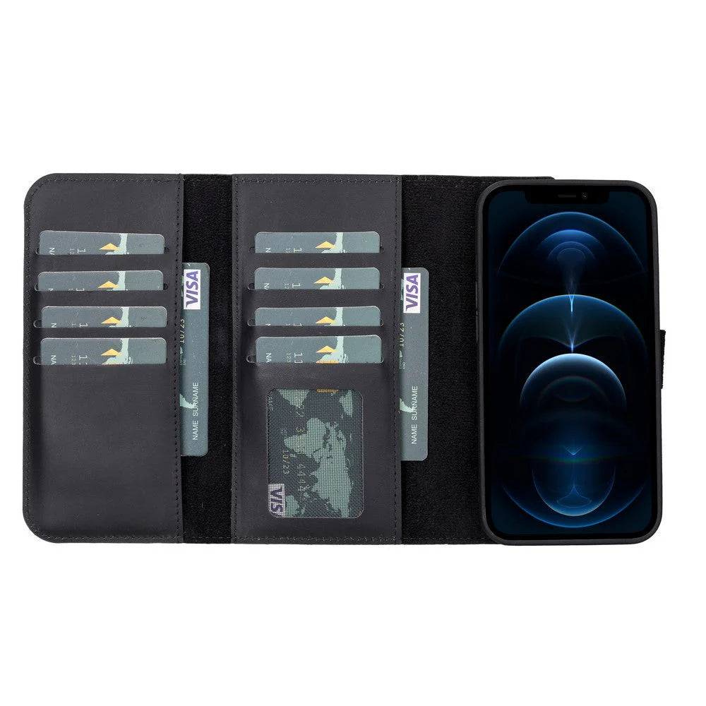 Santa, iPhone 13 Pro Hakiki Deri Kılıf, Çıkarılabilir Kapak, Cüzdan