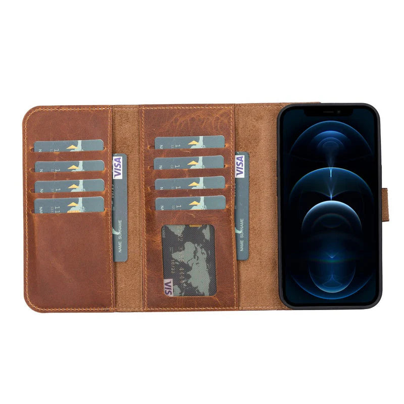 Santa, iPhone 13 Pro Hakiki Deri Kılıf, Çıkarılabilir Kapak, Cüzdan