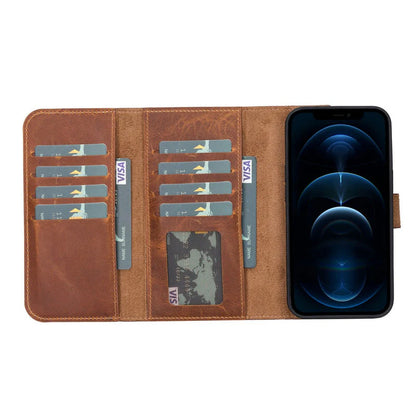 Santa, iPhone 13 Pro Hakiki Deri Kılıf, Çıkarılabilir Kapak, Cüzdan