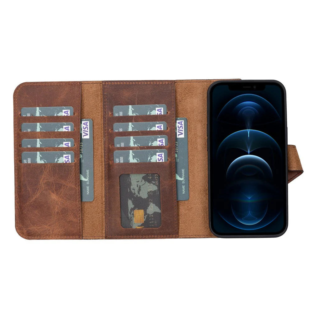 Santa, iPhone 13 Pro Hakiki Deri Kılıf, Çıkarılabilir Kapak, Cüzdan