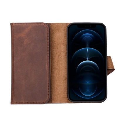 Santa, iPhone 13 Pro Hakiki Deri Kılıf, Çıkarılabilir Kapak, Cüzdan