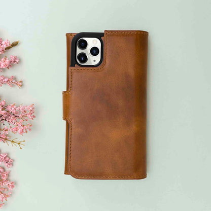 Santa, iPhone 11 Pro Hakiki Deri Kılıf, Çıkarılabilir Kapak, Cüzdan