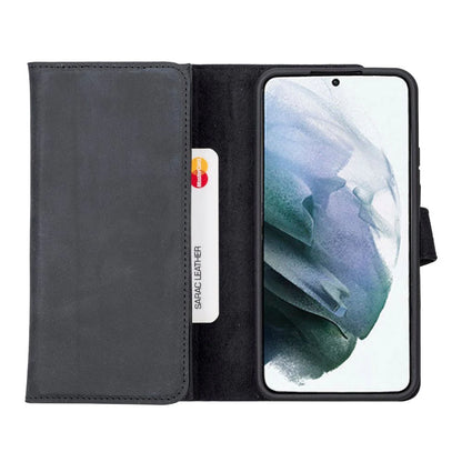 Santa, Samsung Galaxy S22 Plus Hakiki Deri Kılıf, Çıkarılabilir Kapak, Cüzdan