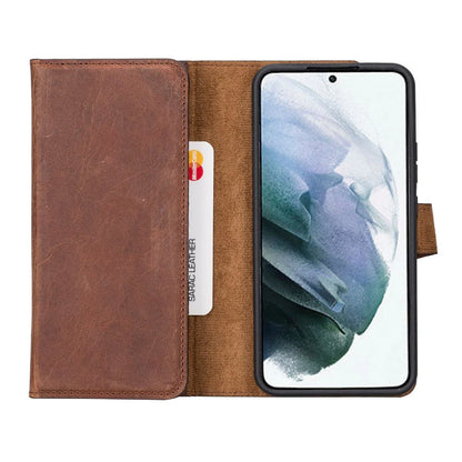 Santa, Samsung Galaxy S22 Plus Hakiki Deri Kılıf, Çıkarılabilir Kapak, Cüzdan