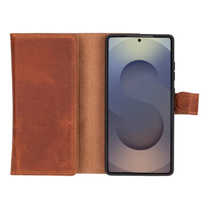 Santa, Samsung Galaxy S25 Ultra Hakiki Deri Kılıf, Çıkarılabilir Kapak, Cüzdan